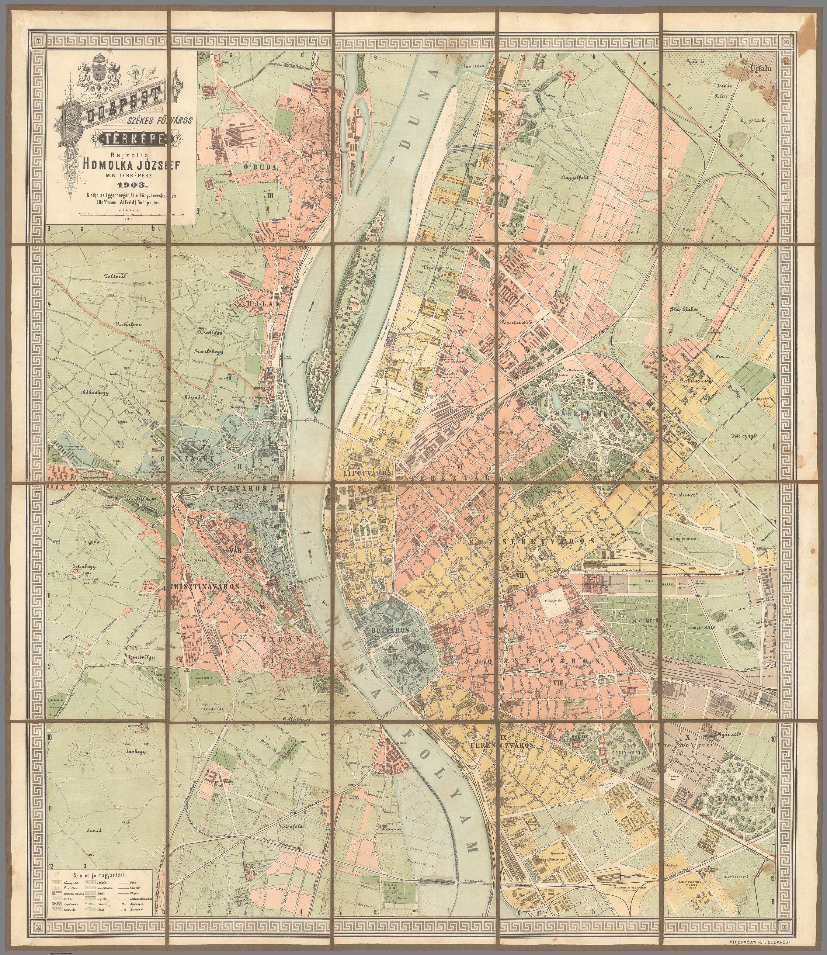 Korabeli színes várostérkép: Budapest székes főváros térképe, rajzolta Homolka József, 1903